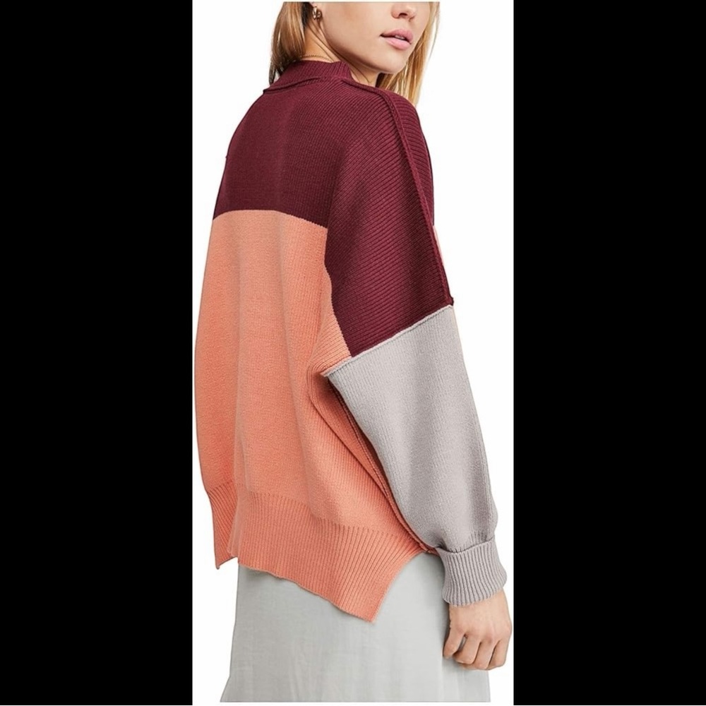 Free People Easy Street Tunic Oversized Colorblock Peach Maroon Beige - Picture 5 of 16